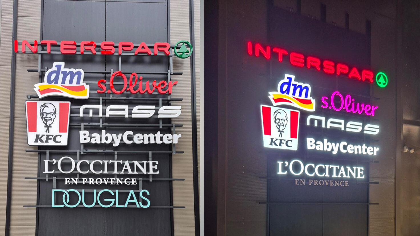 EKZ King Cross Zagreb Leuchtschriften an der Fassade
